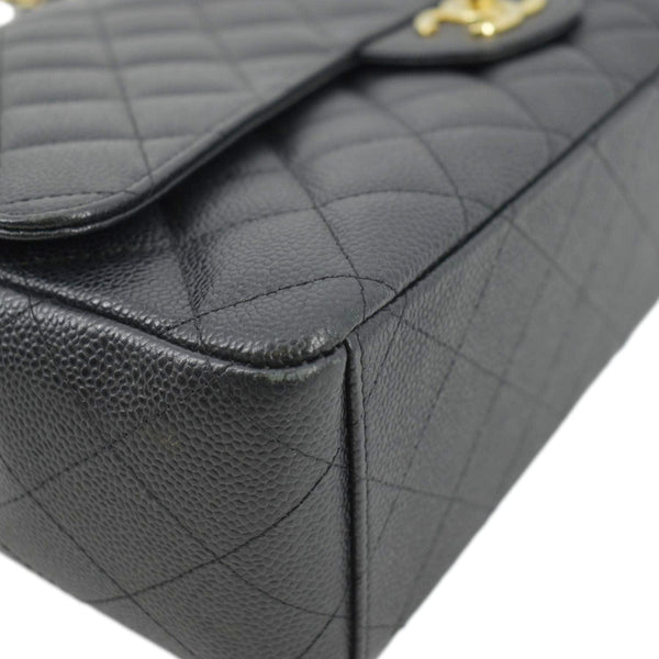 CHANEL Classic Maxi Flap Quilted Caviar Leather Shoulder Bag Black