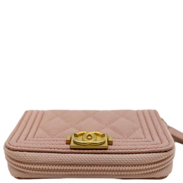 CHANEL Small Boy Caviar Leather Zip Around Wallet Pink