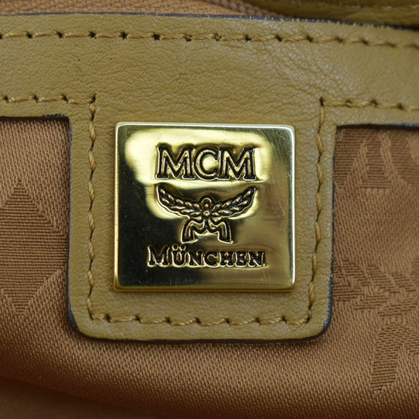 MCM Drawstring Visetos Monogram Print Tote Shoulder Bag Cognac