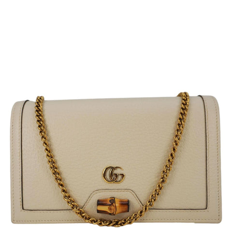 GUCCI Diana Bamboo Mini Leather Shoulder Bag White 696817