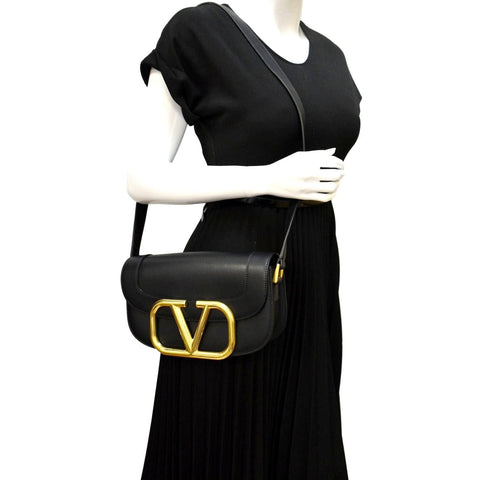 VALENTINO Garavani Supervee Leather Crossbody Bag Black