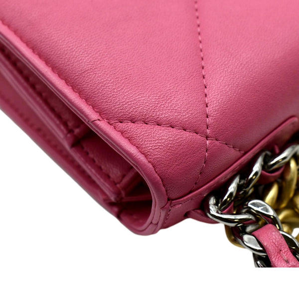 CHANEL19 CC WOC Quilted Leather Wallet On Chain Crossbody Bag Pink