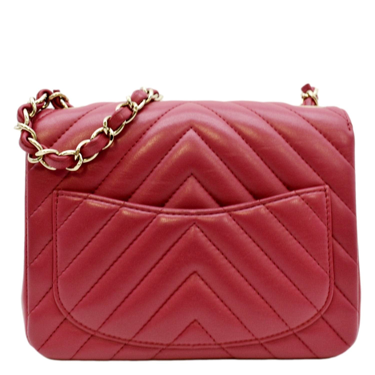 Chanel Rectangular Flap Mini Quilted Chevron Leather Shoulder Bag Red