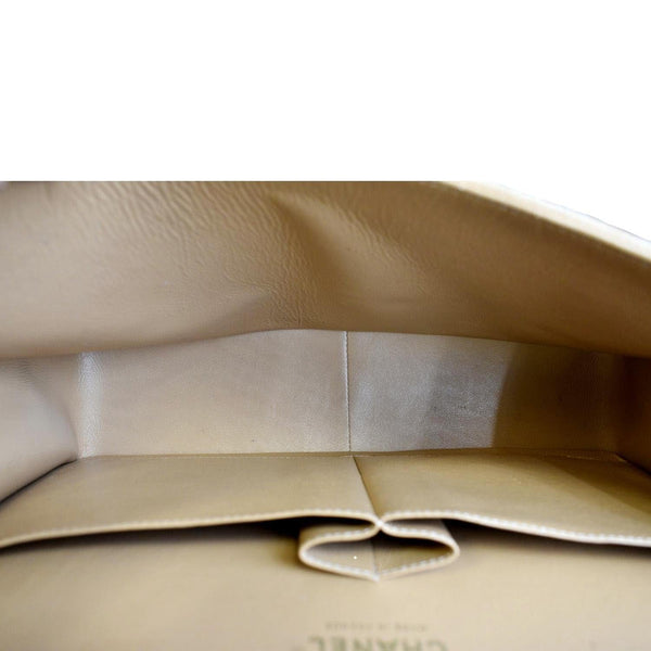 CHANEL Classic Jumbo Double Flap Quilted Caviar Leather Shoulder Bag Beige