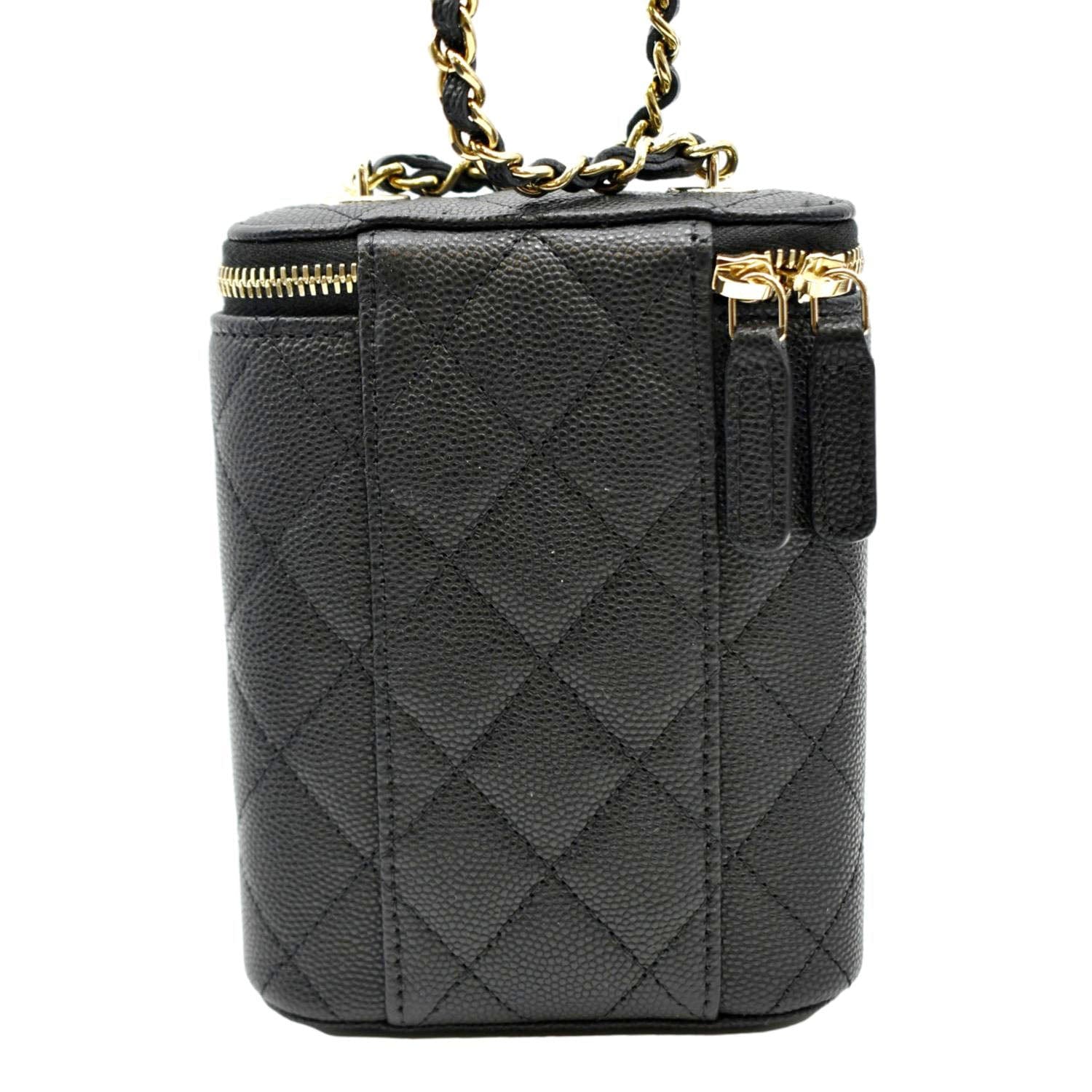CHANEL Small Vertical Caviar Quilted Leather Chain Vanity Case Crossbo