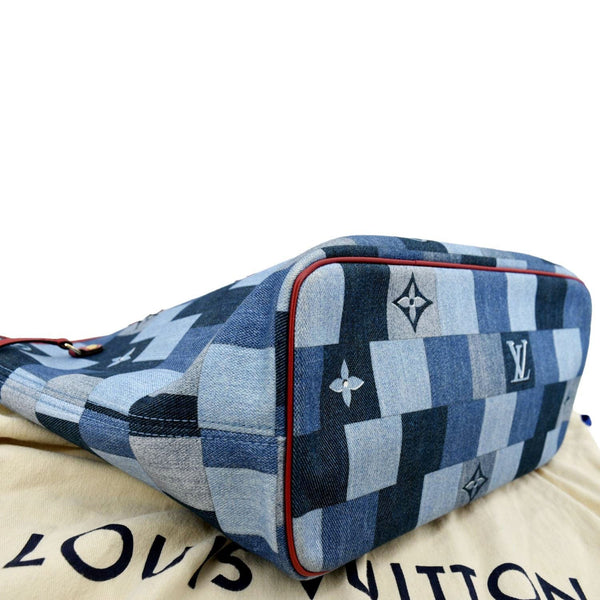 LOUIS VUITTON Neverfull MM Patchwork Monogram Denim Shoulder Bag Blue