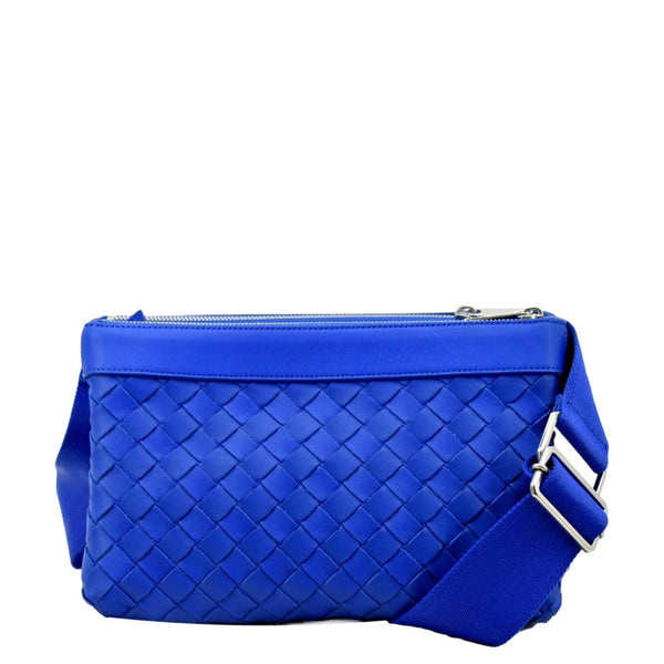 BOTTEGA VENETA Intrecciato Leather Crossbody Messenger Bag Blue