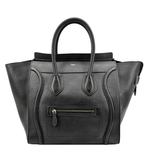 CELINE Drummed Mini Luggage Calfskin Leather Tote Bag Black