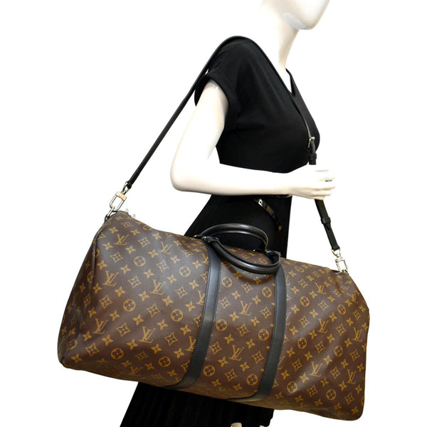 LOUIS VUITTON Keepall 55 Bandouliere Monogram Macassar Travel Bag Brown