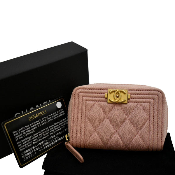 CHANEL Small Boy Caviar Leather Zip Around Wallet Pink