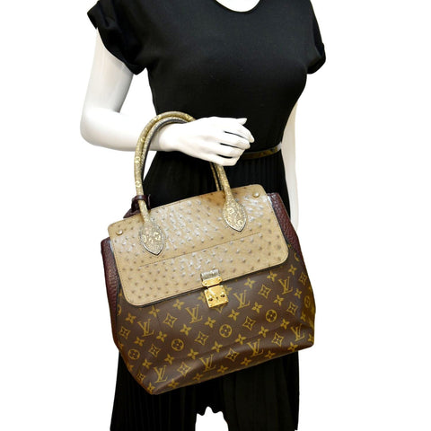 LOUIS VUITTON Majestueux Monogram Canvas Exotic Tote Bag Brown
