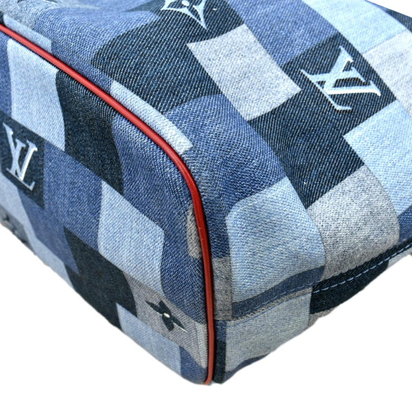 LOUIS VUITTON Neverfull MM Patchwork Monogram Denim Shoulder Bag Blue