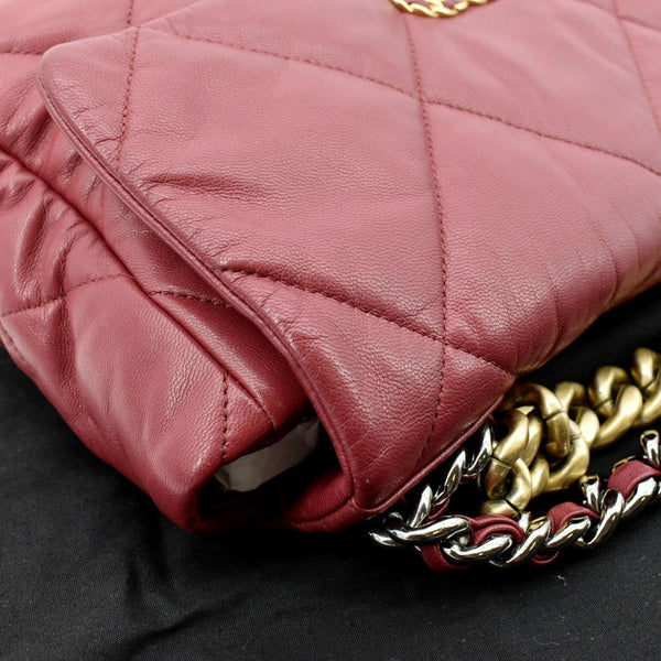 CHANEL 19 Quilted Lambskin Leather Flap Shoulder Bag Red