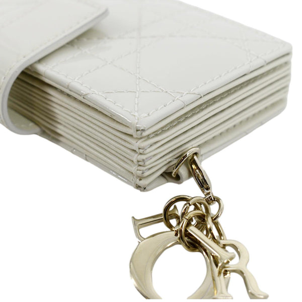 CHRISTIAN DIOR 5 Gusset Patent Leather Card Holder Cream