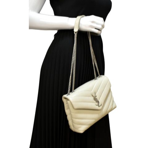 YVES SAINT LAURENT Loulou Toy Quilted Leather Crossbody Bag Ivory