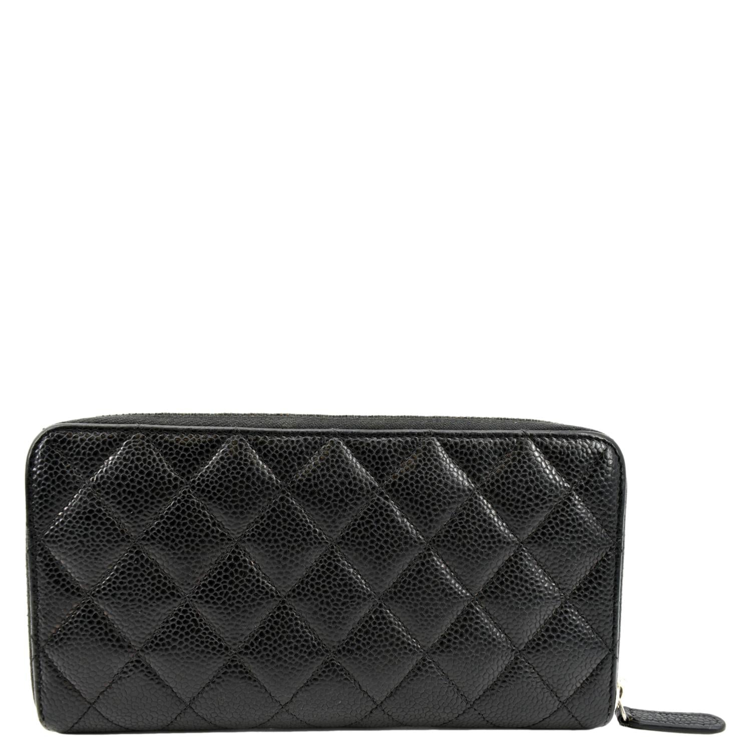CHANEL Zip Around Quilted Caviar Leather Wallet Black