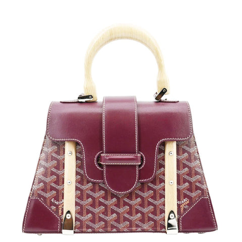 GOYARD Saigon Chevron Print Coated Canvas Top Handle Satchel Bag Burgundy
