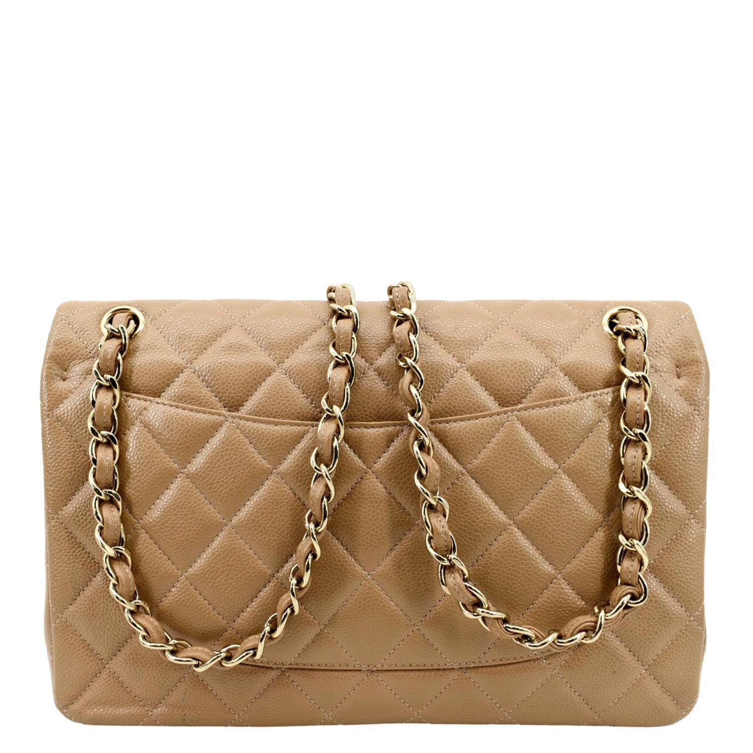 Guarantee authentic Chanel Classic Small Quilted Caviar Double Flap Gold  Hardware Chain Shoulder Bag/Beige