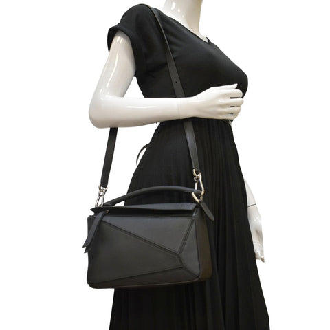 LOEWE Puzzle Small Leather Shoulder Bag Black