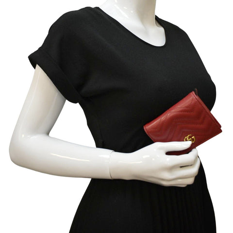 GUCCI Marmont GG Matelasse Leather Card Case Wallet Red 466492