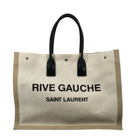 YVES SAINT LAURENT Rive Gauche Small Linen Leather Tote Griege