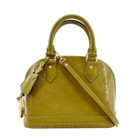 LOUIS VUITTON Alma BB Vernis Leather Satchel Crossbody Bag Vert Olive