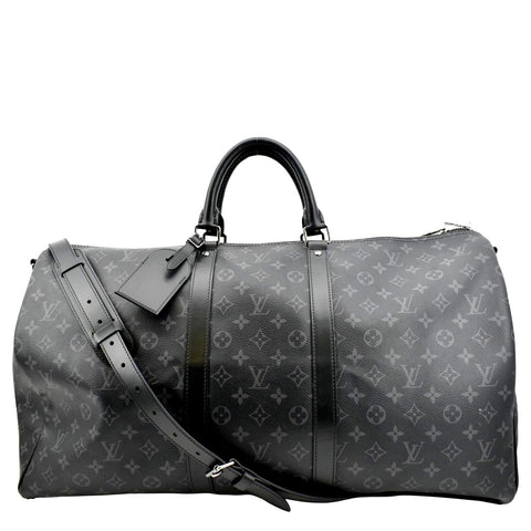 LOUIS VUITTON Keepall 55 Bandouliere Monogram Eclipse Travel Bag Black