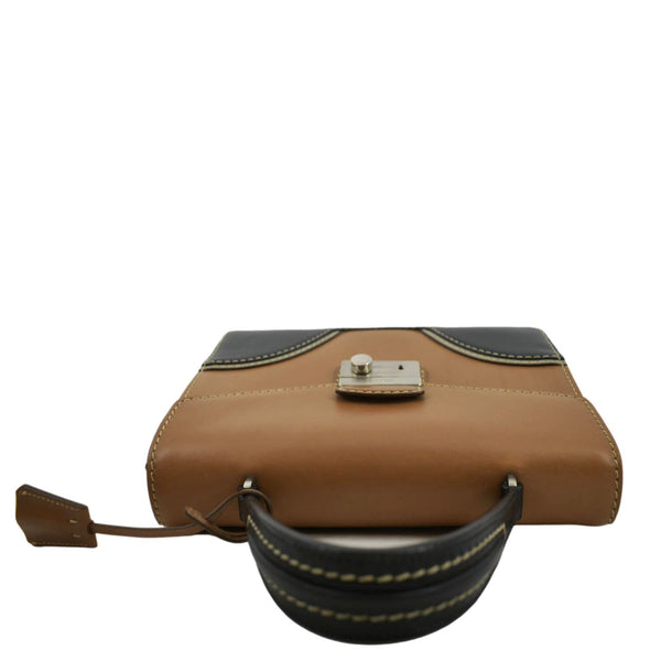 PRADA Vitello Sound Lock Leather Shoulder Bag Tan