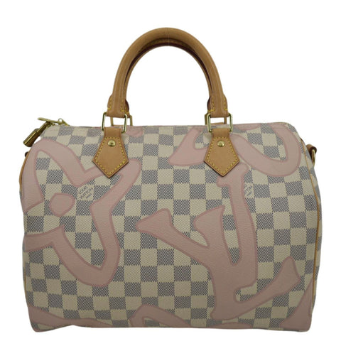 LOUIS VUITTON Tahitienne Speedy 30 Damier Azur Satchel Bag Rose Ballerine