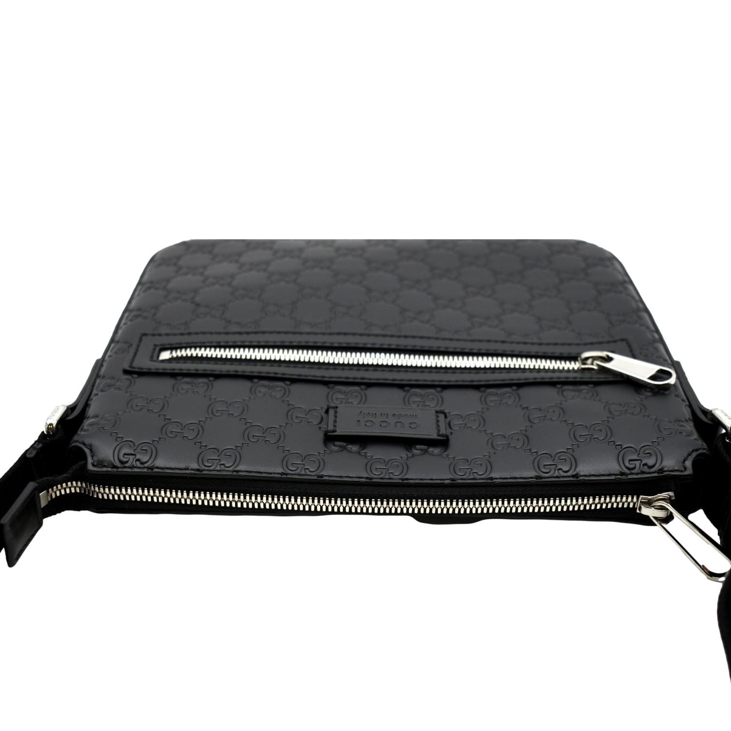 GUCCI GG Signature Leather Messenger Bag Black 406410