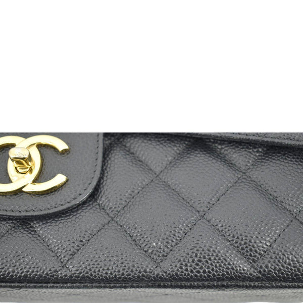 CHANEL Classic Maxi Flap Quilted Caviar Leather Shoulder Bag Black
