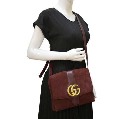 GUCCI Arli Medium Suede Leather Crossbody Bag Red 550126