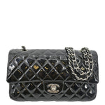 CHANEL Classic Medium Double Flap Patent Leather Shoulder Bag Black