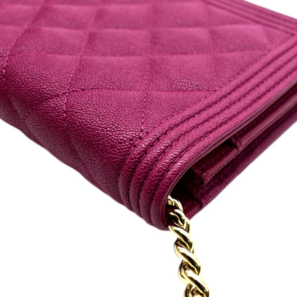 CHANEL Boy Woc Quilted Caviar Leather Wallet on Chain Crossbody Bag Pink