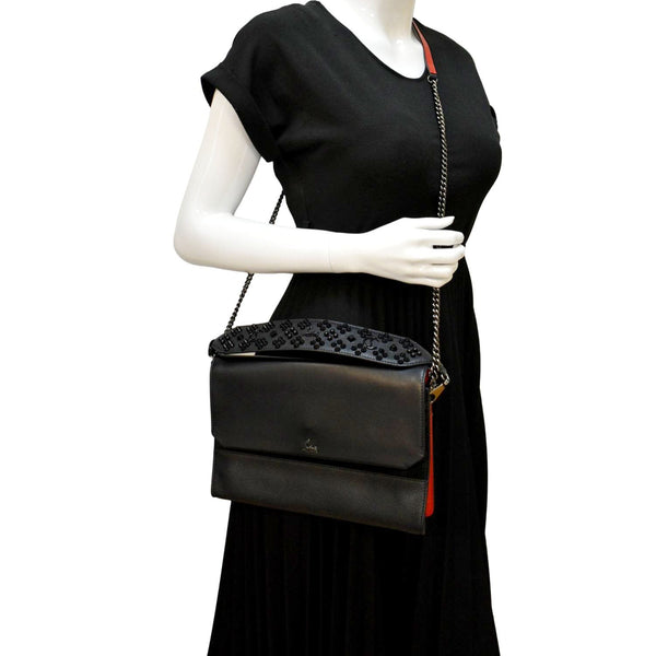 CHRISTIAN LOUBOUTIN Loubiblues Studded Leather Tote Shoulder Bag Black