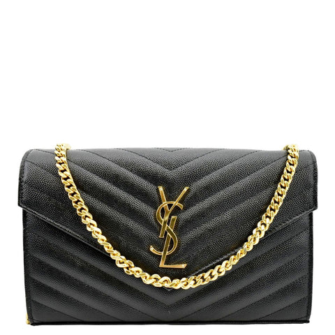 YVES SAINT LAURENT Cassandre Matelasse Chain Wallet Crossbody Bag Black