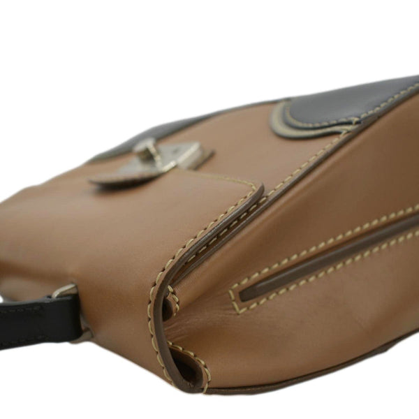 PRADA Vitello Sound Lock Leather Shoulder Bag Tan