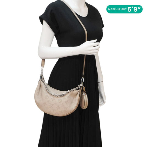 LOUIS VUITTON Baia PM Perforated Mahina Leather Shoulder Bag Galet Gray