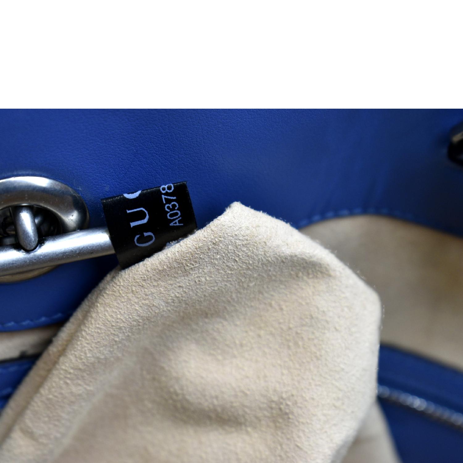 GUCCI GG Marmont Medium Metelasse Leather Tote Shoulder Bag Blue 67579