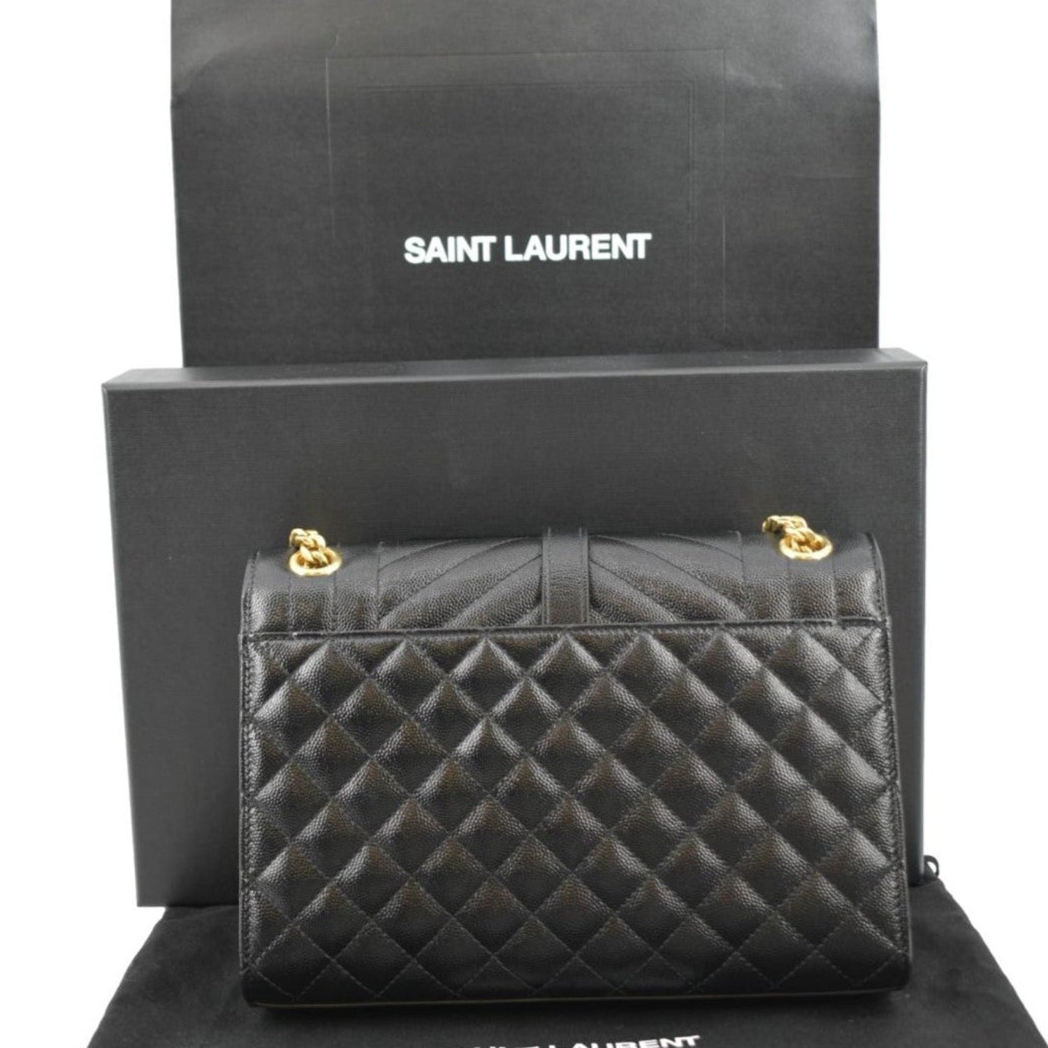 YVES SAINT LAURENT Envelope Flap Matelasse Leather Crossbody Bag Black