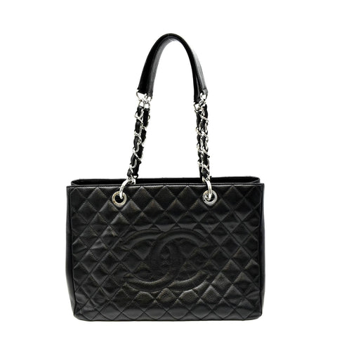 CHANEL Grand Shopping Quilted Caviar Leather GST Tote Bag Black