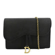 CHRISTIAN DIOR Long Saddle Leather Crossbody Chain Wallet Black