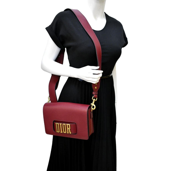 CHRISTIAN DIOR Dio(r)evolution Flap Calfskin Shoulder Bag Dark Red