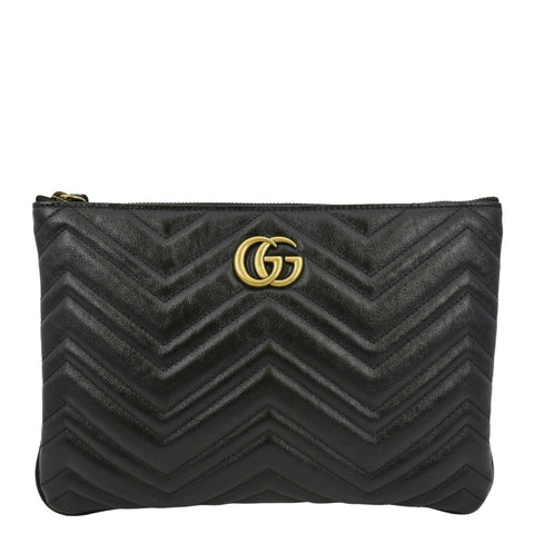 GUCCI GG Marmont Matelasse Chevron Leather Pouch Black 525541