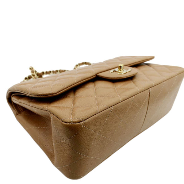 CHANEL Classic Jumbo Double Flap Quilted Caviar Leather Shoulder Bag Beige