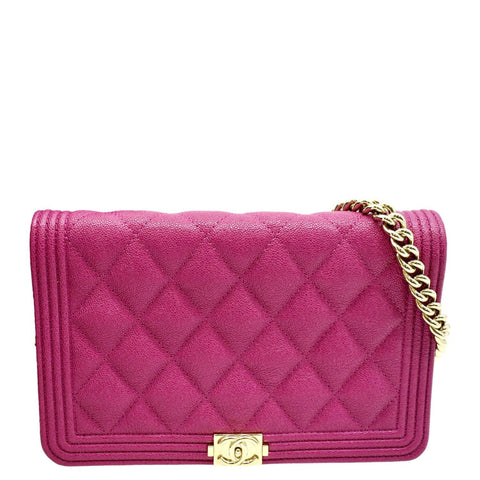 CHANEL Boy Woc Quilted Caviar Leather Wallet on Chain Crossbody Bag Pink