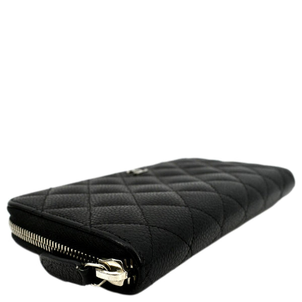 CHANEL Limit Zip Around Quilted Caviar Leather Wallet Black