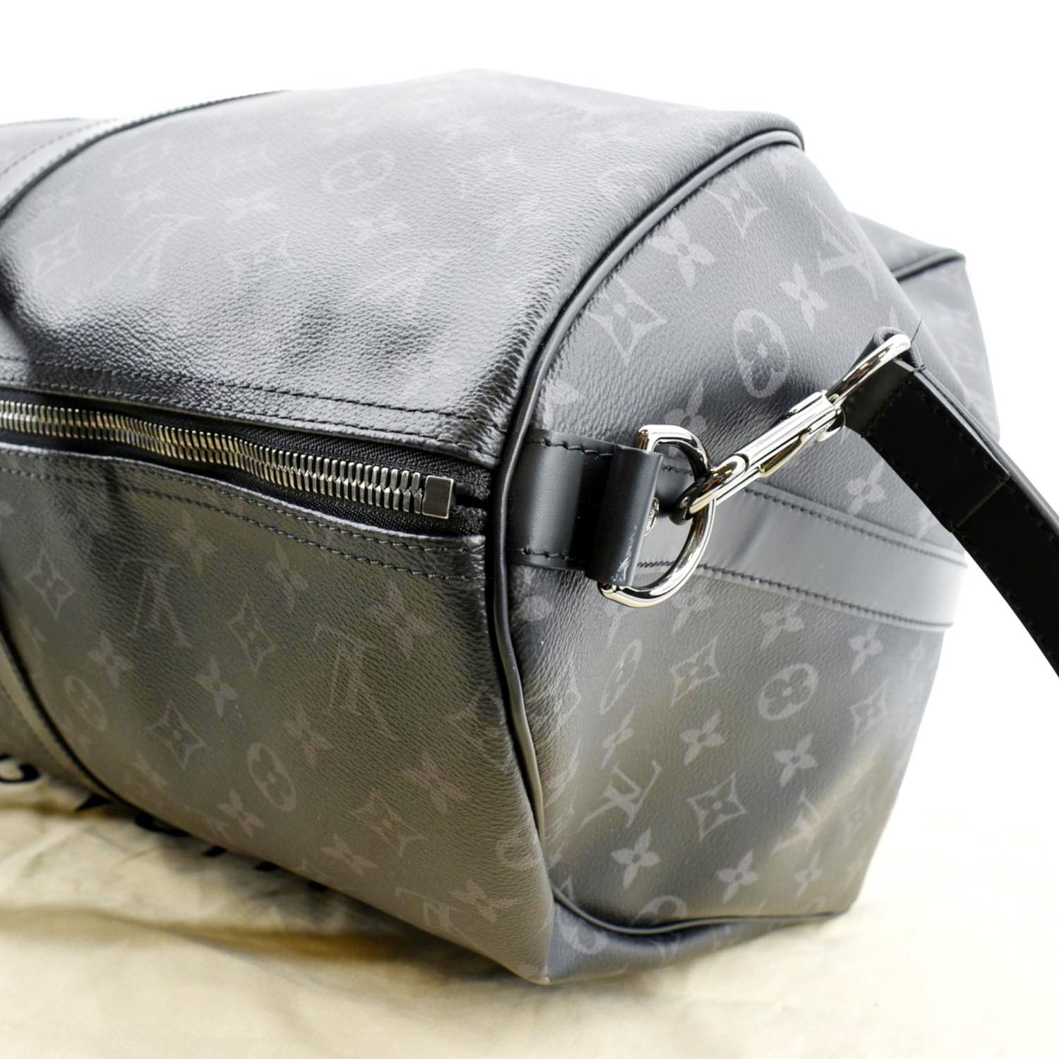 Replica Louis Vuitton M40605 Keepall 55 Bandouliere Duffel Bag Monogram  Eclipse Canvas For Sale