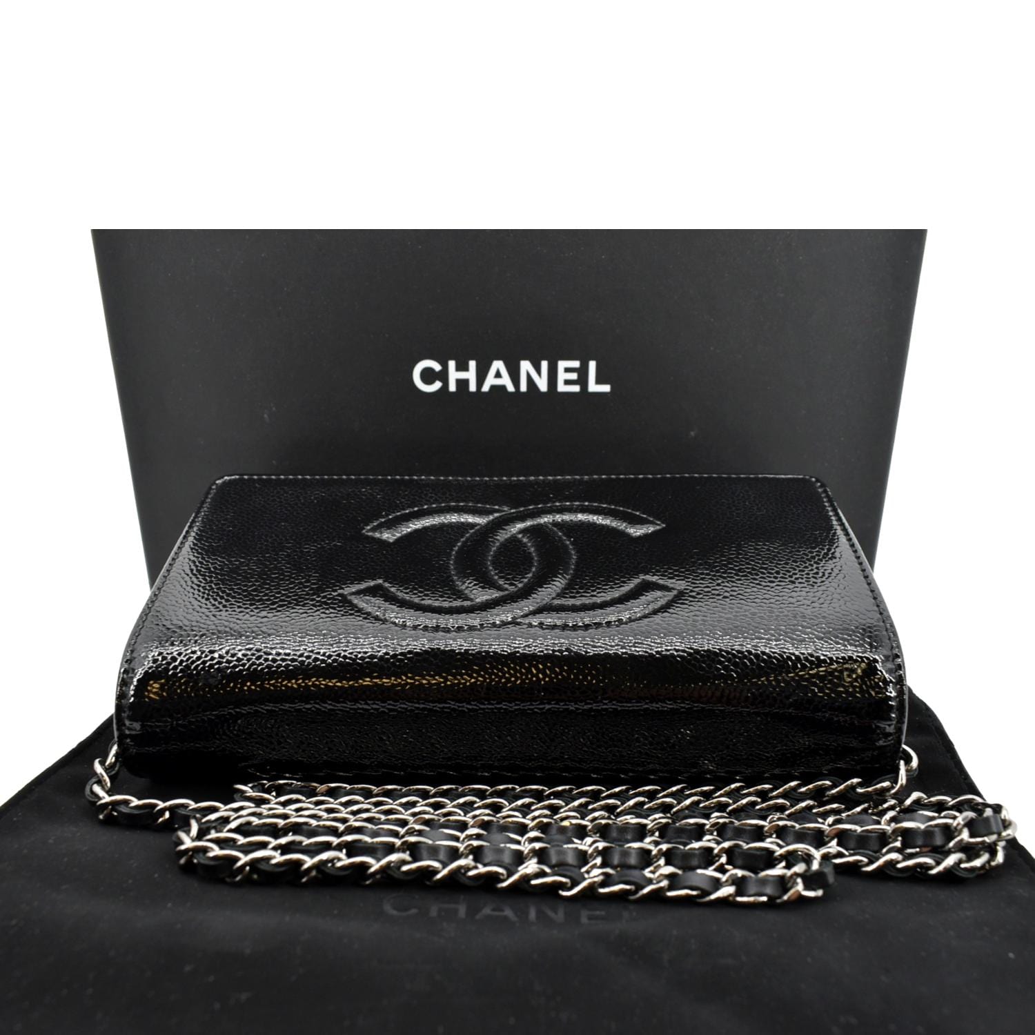 Chanel Chanel Black Caviar Leather CC Logo Wallet On Chain WOC
