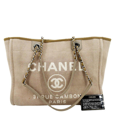 CHANEL Deauville Canvas Tote Bag Beige